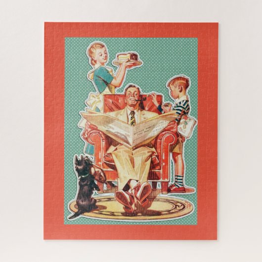 Retro 1950s familie legpuzzel (Verticaal)