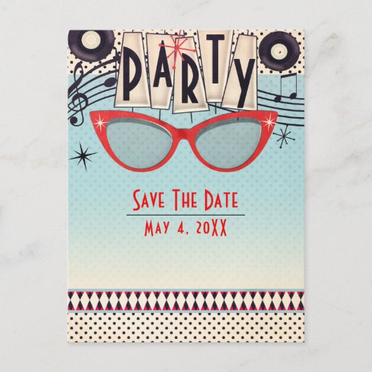 Retro  1950's Fifties Party Save the Date Aankondigingskaart (Voorkant)