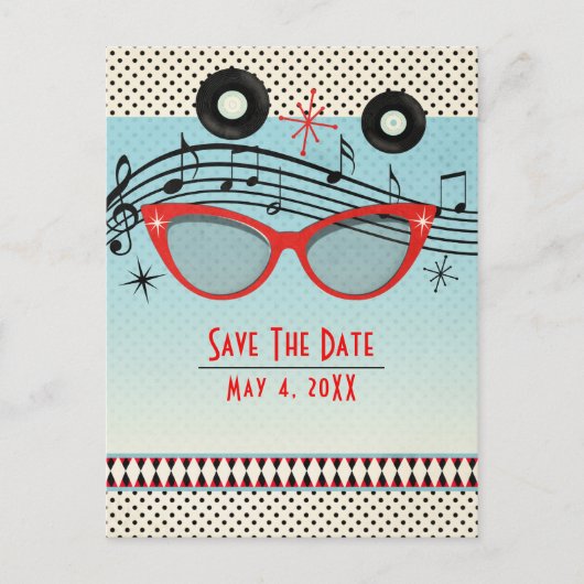 Retro  1950's Fifties Party Save the Date Aankondigingskaart (Voorkant)