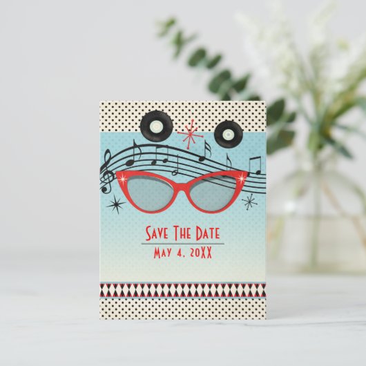 Retro  1950's Fifties Party Save the Date Aankondigingskaart (Staand voorkant)