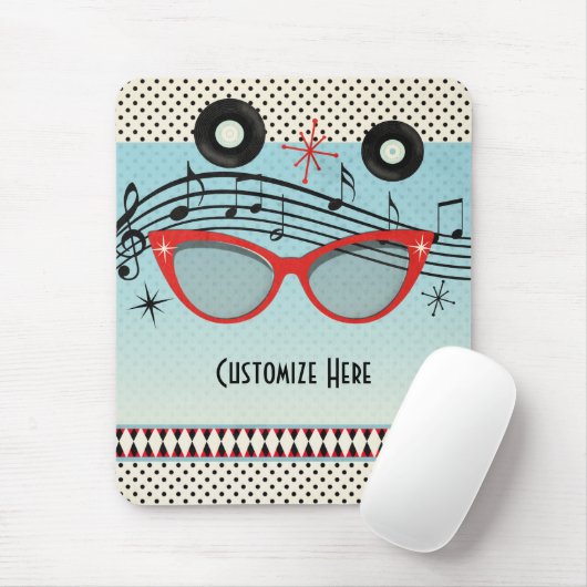 Retro  1950's Fifties Red Cat Eye Glasses Muismat (Met muis)