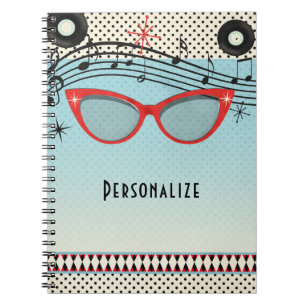 Retro  1950's Fifties Red Cat Eye Glasses Notitieboek
