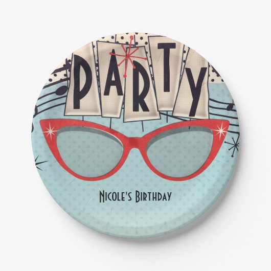 Retro  1950's Fifties Verjaardagsfeestje Custom Papieren Bordje (Voorkant)