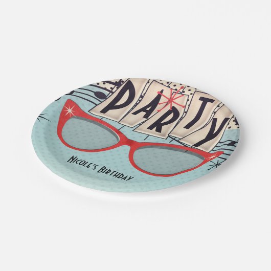 Retro  1950's Fifties Verjaardagsfeestje Custom Papieren Bordje (Gekanteld)