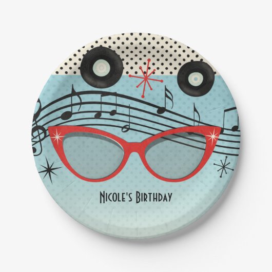 Retro  1950's Fifties Verjaardagsfeestje Custom Papieren Bordje (Voorkant)