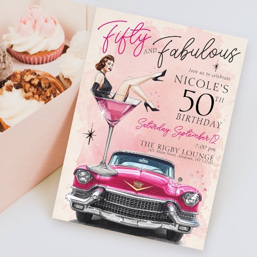 Retro 1950's Fifty & Fabulous Glam 50th Birthday Kaart