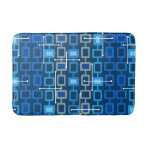 Retro 1950s Geometric Pattern Blue Badmat