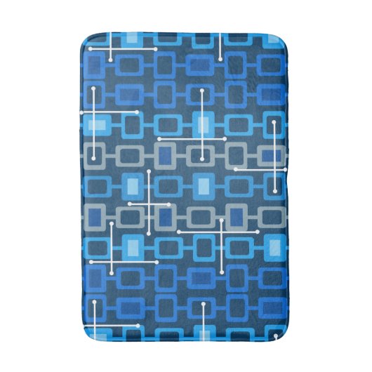 Retro 1950s Geometric Pattern Blue Badmat (Voorkant Verticaal)