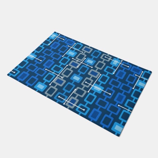 Retro 1950s Geometric Pattern Blue Deurmat (Schuin)