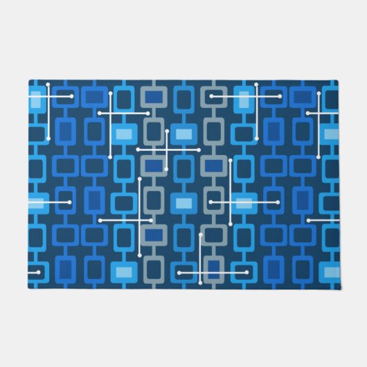 Retro 1950s Geometric Pattern Blue Deurmat (Voorkant)