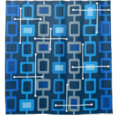 Retro 1950s Geometric Pattern Blue Douchegordijn (Voorkant)