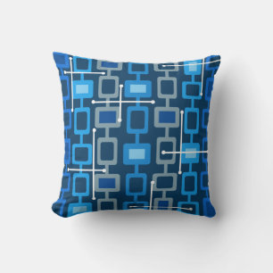 Retro 1950s Geometric Pattern Blue Kussen