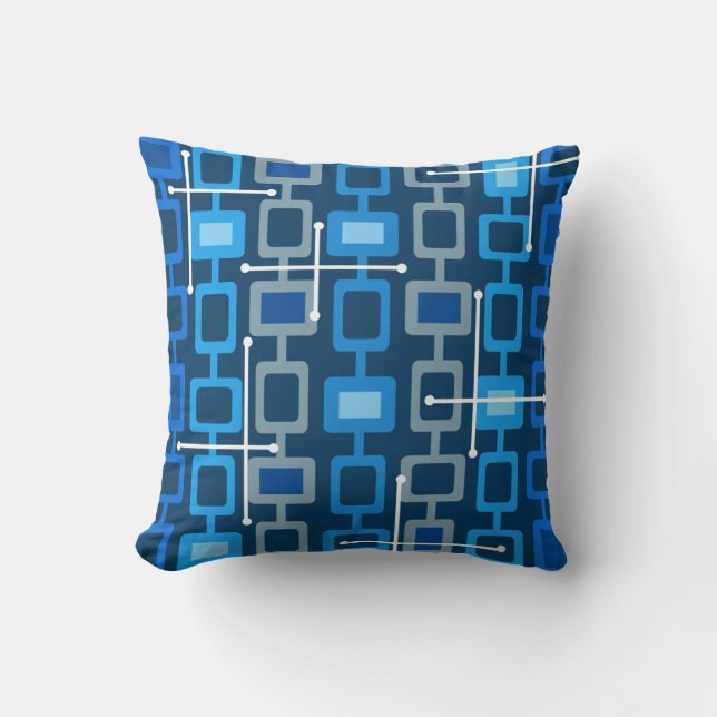Retro 1950s Geometric Pattern Blue Kussen (Voorkant)