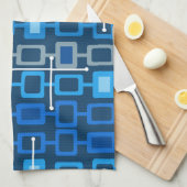Retro 1950s Geometric Pattern Blue Theedoek (Quarter Fold)