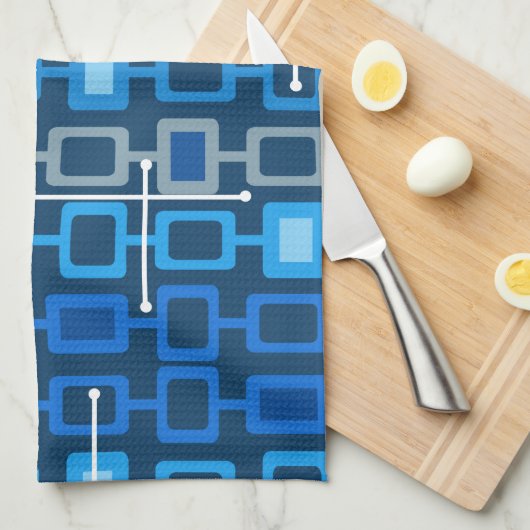 Retro 1950s Geometric Pattern Blue Theedoek (Quarter Fold)