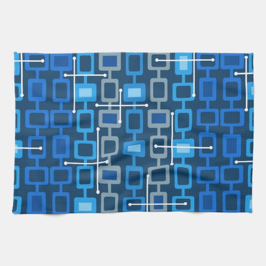 Retro 1950s Geometric Pattern Blue Theedoek (Horizontaal)