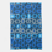 Retro 1950s Geometric Pattern Blue Theedoek (Verticaal)