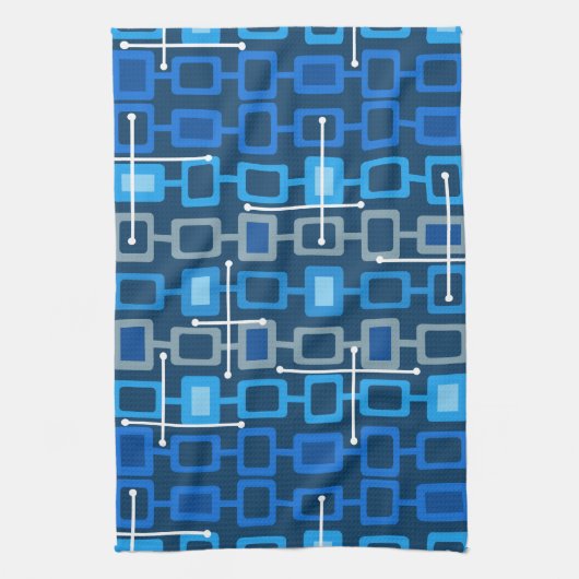 Retro 1950s Geometric Pattern Blue Theedoek (Verticaal)