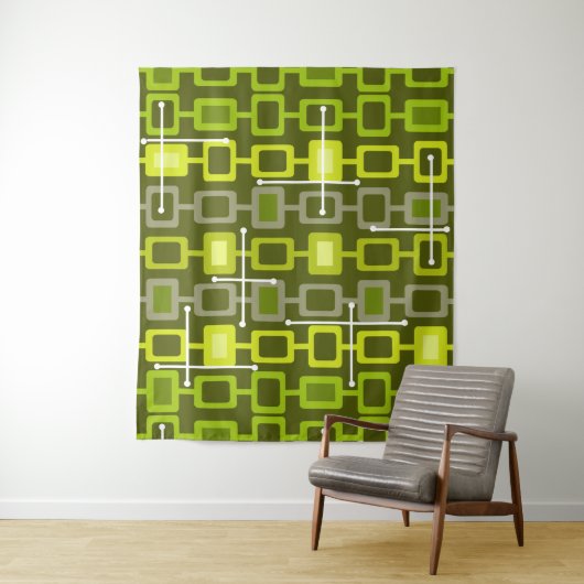 Retro 1950s Geometric Pattern Chartreuse Wandkleed (In situ)
