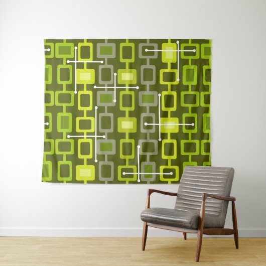 Retro 1950s Geometric Pattern Chartreuse Wandkleed (In Situ (horizontaal))