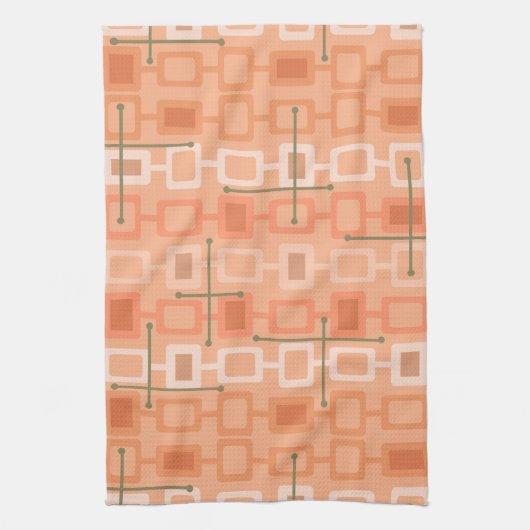 Retro 1950s Geometric Pattern Oranje Theedoek (Verticaal)