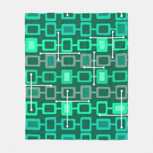 Retro 1950s Geometric Pattern Turquoise Fleece Deken (Voorkant)