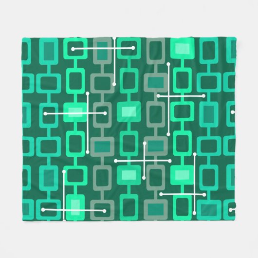Retro 1950s Geometric Pattern Turquoise Fleece Deken (Voorkant (Horizontaal))