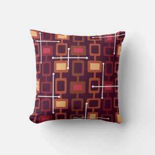 Retro 1950s Geometrisch Patroon Burgundy Kussen