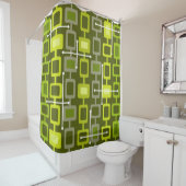 Retro 1950s Geometrisch Patroonpatroon Chartreuse Douchegordijn (In situ)