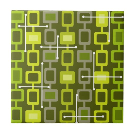 Retro 1950s Geometrisch Patroonpatroon Chartreuse Tegeltje (Voorkant)