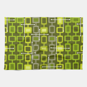 Retro 1950s Geometrisch Patroonpatroon Chartreuse Theedoek
