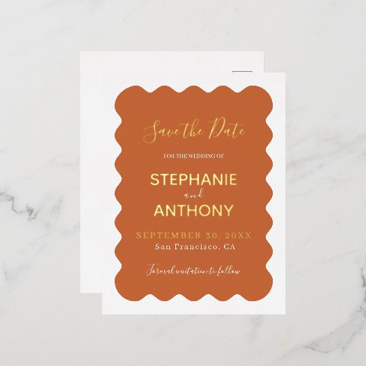 Retro 1950s golfrand terracotta bruiloft    folie uitnodiging briefkaart (Voorkant / Achterkant)