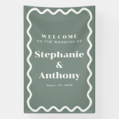 Retro 1950s golvende rand sage groene bruiloft spandoek (Verticaal)