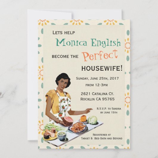 Retro 1950's Houseechtgenote Bridal Shower Invitat Kaart (Voorkant)