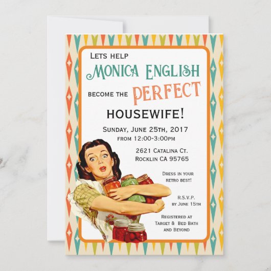 Retro 1950's Houseechtgenote Bridal Shower Invitat Kaart (Voorkant)