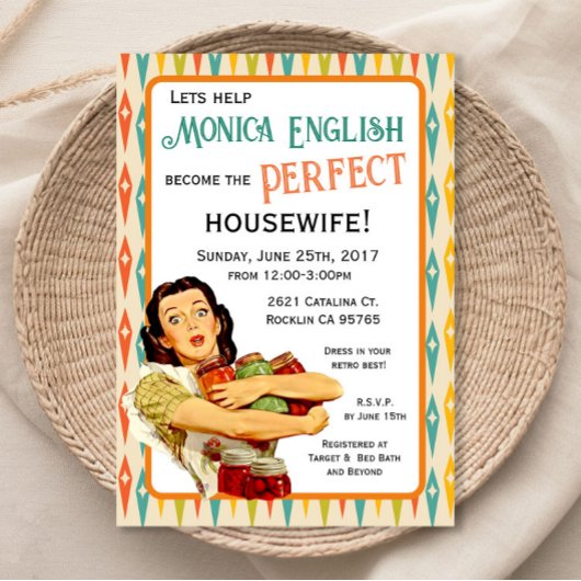 Retro 1950's Houseechtgenote Bridal Shower Invitat Kaart