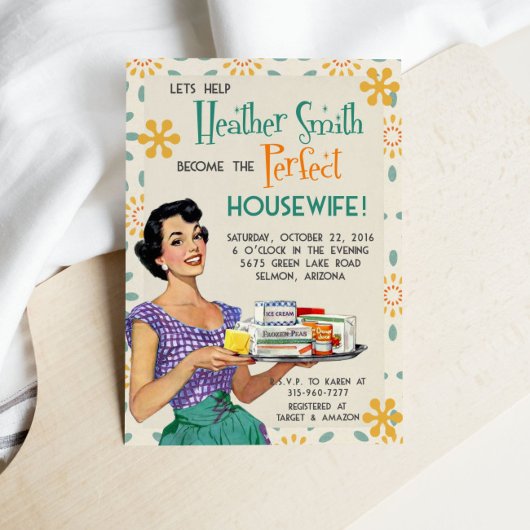 Retro 1950's Houseechtgenote Bridal Shower Invitat Kaart