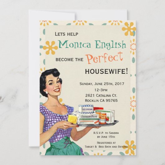 Retro 1950's Houseechtgenote Bridal Shower Invitat Kaart (Voorkant)