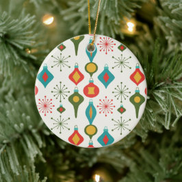 Retro 1950s kerstballenpatroon kerstdecoratie keramisch ornament