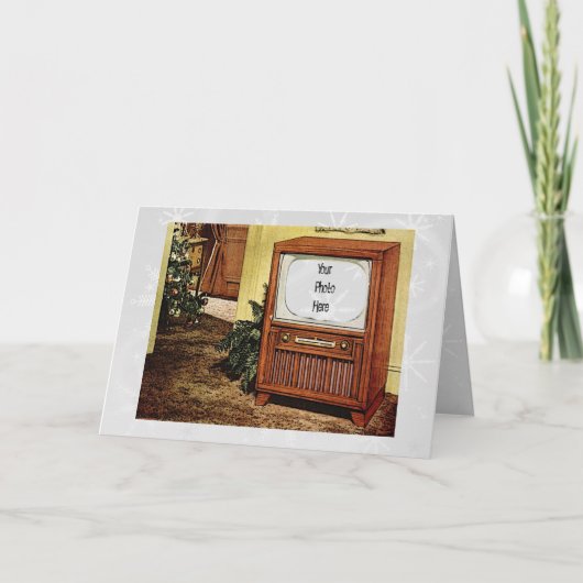 Retro 1950s Kersttelevisie Feestdagen Kaart (Voorkant)