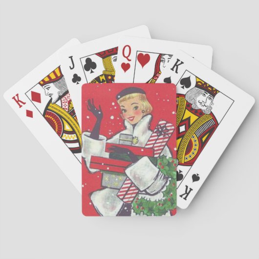 Retro 1950s kerstwinkelfeestdag pokerkaarten (Achterkant)