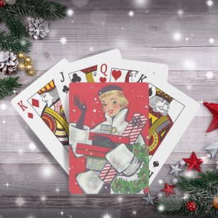 Retro 1950s kerstwinkelfeestdag pokerkaarten