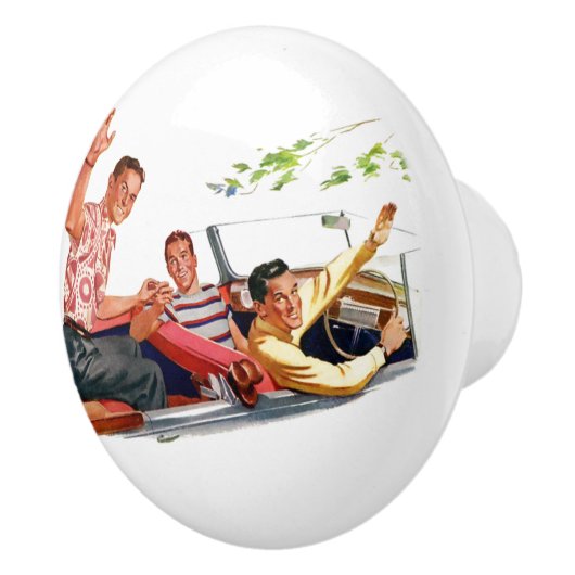 Retro 1950s Mannen in Converteerbare Auto Keramische Knop (Rechts)