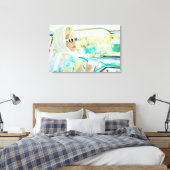 Retro 1950s model dat een  turkooiswagen bestuurt. canvas afdruk (Insitu (Slaapkamer))