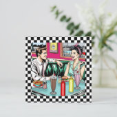 Retro 1950's Paar bij Diner Blank Kaart (Staand voorkant)