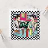 Retro 1950's Paar bij Diner Blank Kaart (Voorkant / Achterkant in situ)