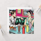 Retro 1950's Paar bij Diner Blank Kaart (Voorkant / Achterkant in situ)