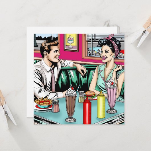 Retro 1950's Paar bij Diner Blank Kaart (Voorkant / Achterkant in situ)