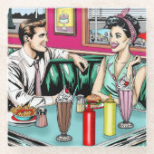 Retro 1950's Paar bij Diner Glazen Onderzetter (Voorkant)