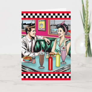 Retro 1950's Paar bij Diner Happy Birthday Kaart